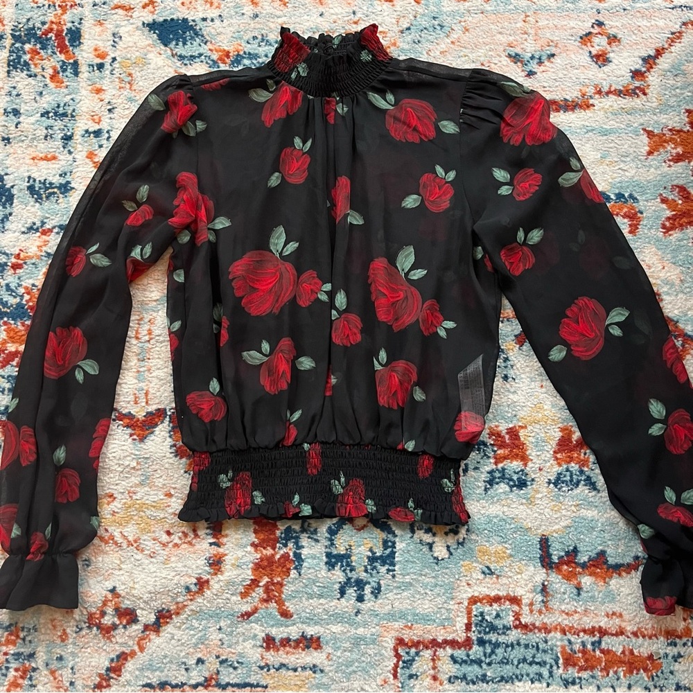 Sheer Long sleeve top with roses